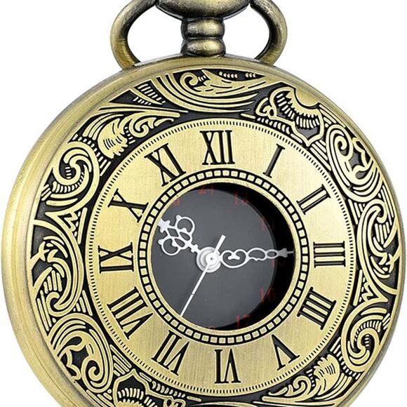 Vintage Pocket Watch Roman Numerals Scale Quartz Pocket Watche with Chain Bronze - Picture 6 of 6